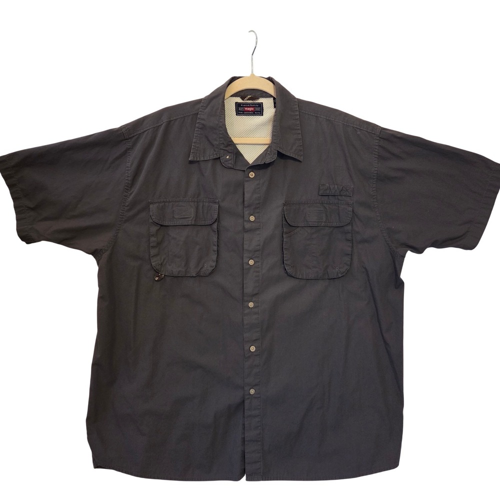 Wrangler Breathable Outdoor Fishing Button Down Gray Short Sleeve‎ Shirt XL